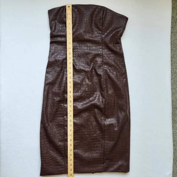 7 For All Mankind Strapless Dress Brown Faux Leather Snakeskin Print Sexy Medium - Picture 12 of 13